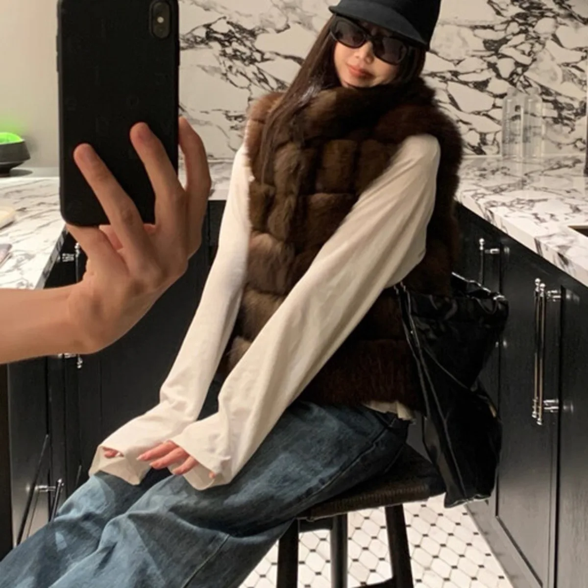 Kamizelka zimowa damska Bjtz ze sztucznego futra, bez rękawów, średniej długości, wysokiej jakości, ciepła, wygodna, elegancka, minimalistyczna, jesienno-zimowa, codzienna.