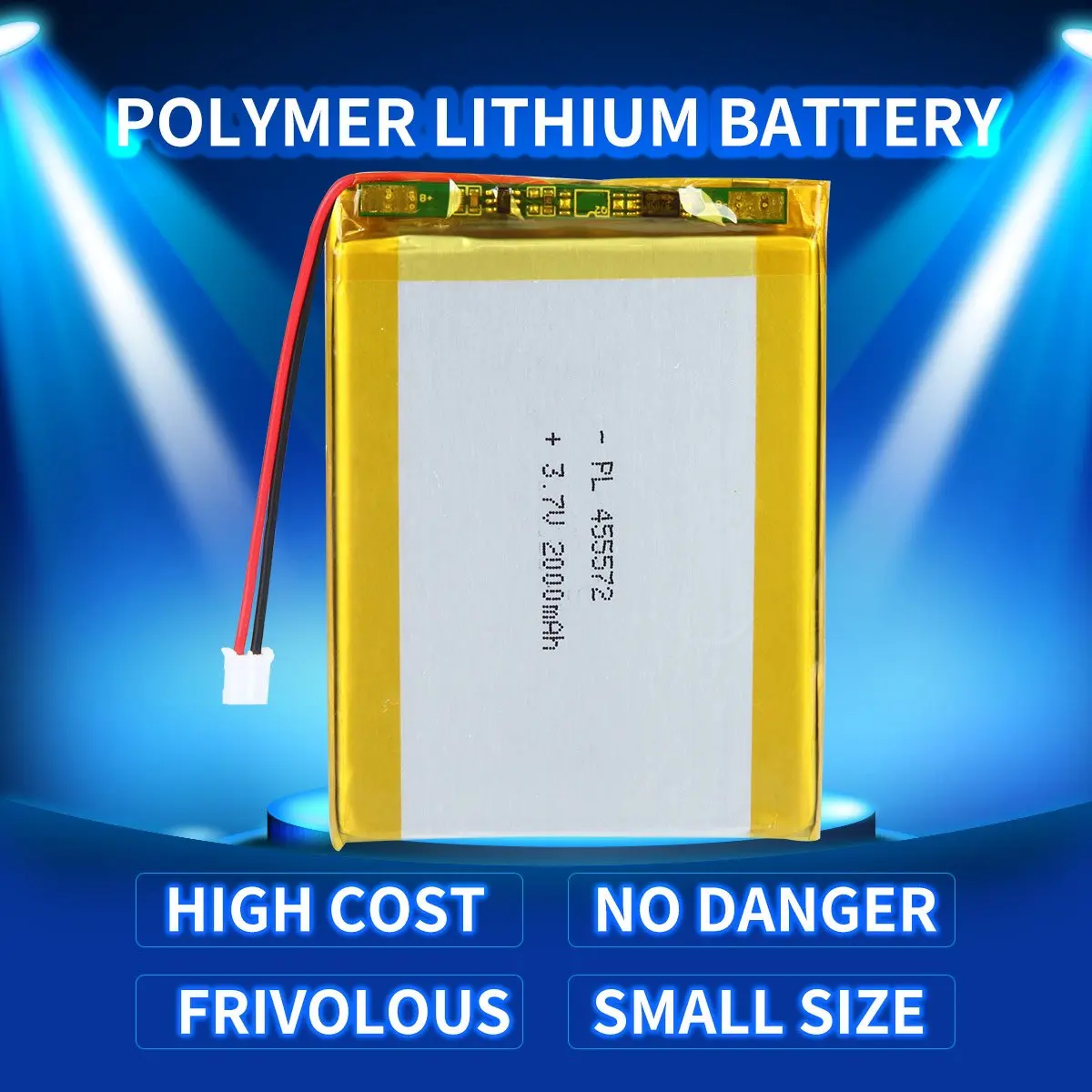 3.7V 2000mAh 455572 Rechargeable Lipo Battery length