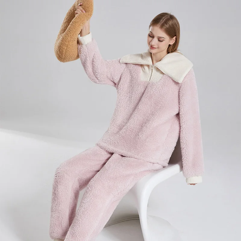 2023 lässiger Flanell Nachtwäsche Anzug plus Größe lang ärmel igen Patchwork Frauen Pyjama Winter süße Mädchen nach Hause Nachthemd mit hohem Kragen