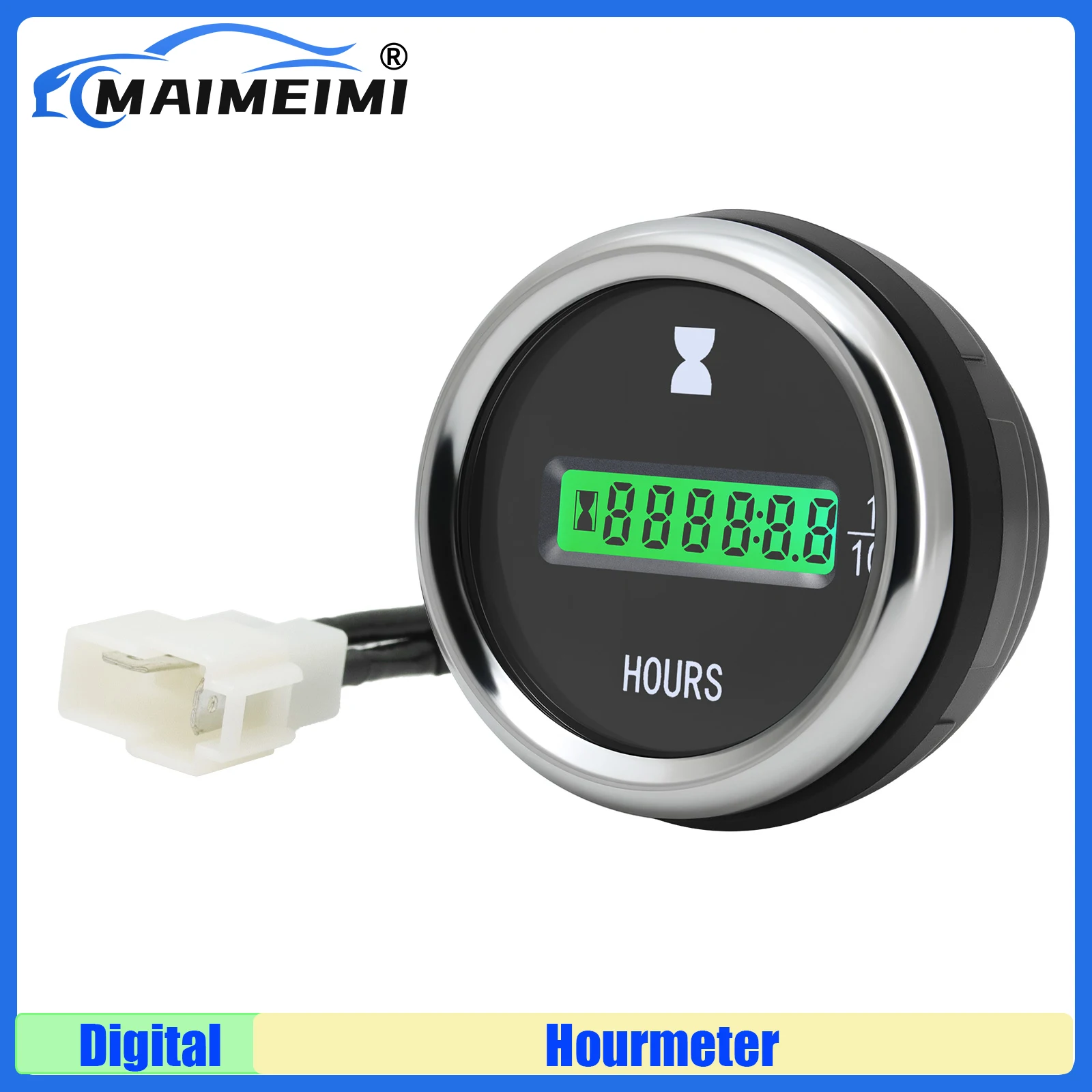 MAIMEIMI Grüne LED 2"52mm Betriebsstundenzähler-Anzeige Universal Digital HourMeter Uhr Gauge Marine Boot Auto LKW Benzinmotor DC12V24V