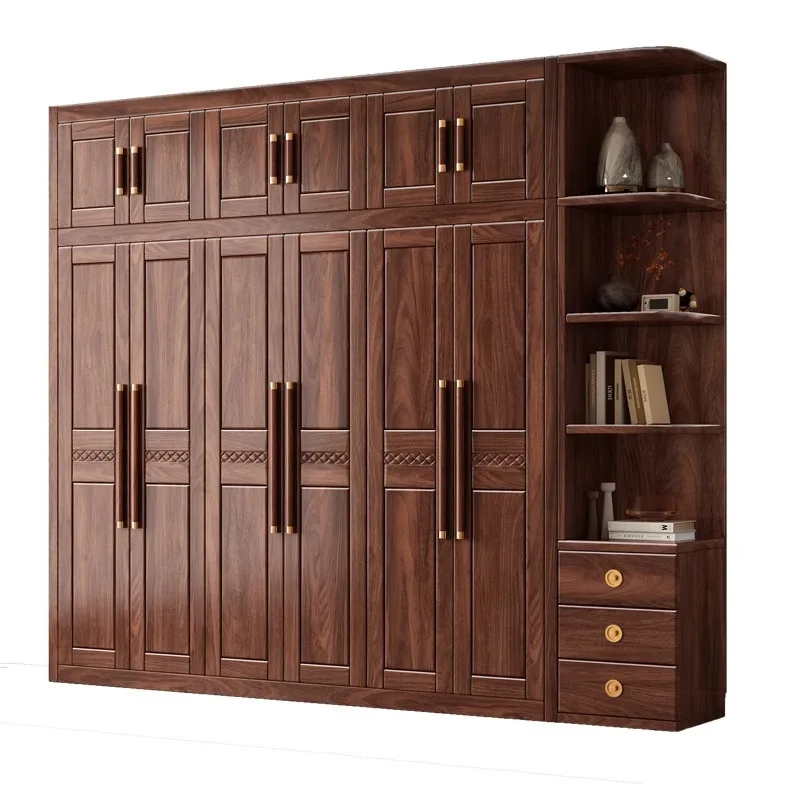 

Customizable solid wood wardrobe household bedroom opposite door storage small apartment new Chinese wardrobe