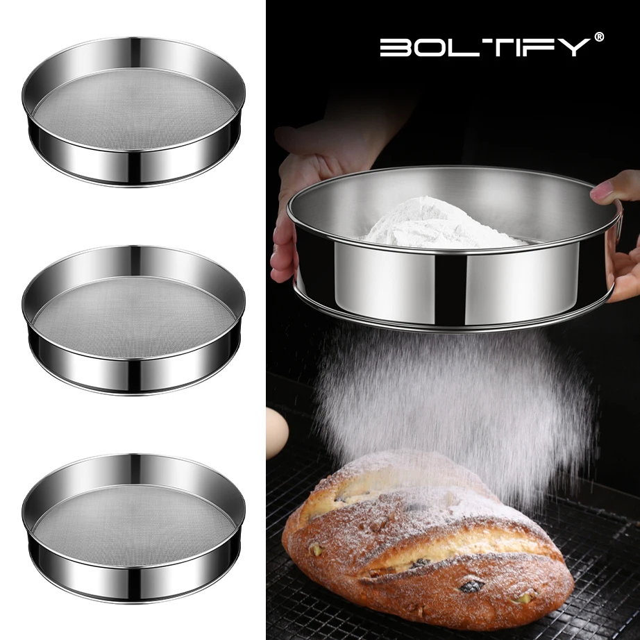 BOLTIFY 60 Mesh Kitchen Ultrafine Mesh Flour Sifter Professional Round Sieve Stainless Steel Sugar Sieve Cake Baking Strainer