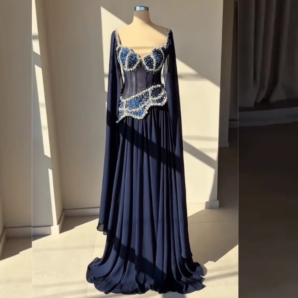 

Customized Chiffon Beading Women Luxury Evening Prom A-line Floor-length Bespoke Occasion Dresses Sparkle Elegant Party