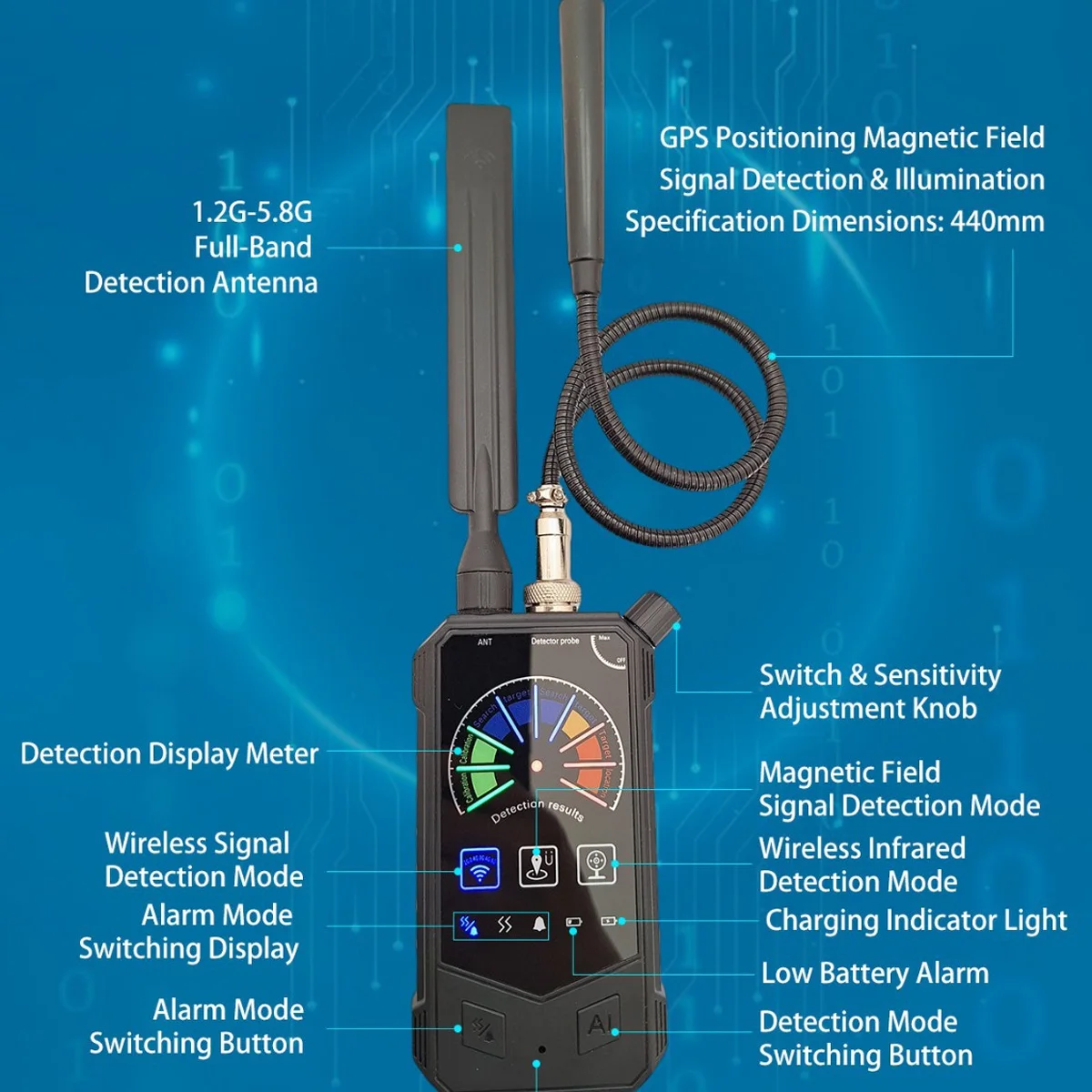 Smart P7000 Anti Spy Detector GPS Tracker Finder Hidden Camera Detector with AI Technology and Magnetic Probe Detection