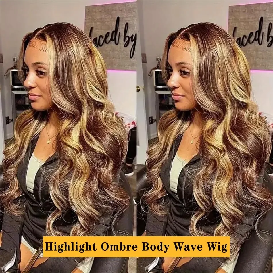 30 Inch Honey Blonde Ombre 13X4 HD Lace Front Wig Human Hair Highlight Body Wave Lace Frontal Wigs Pre Plucked 4/27 Colored image 3
