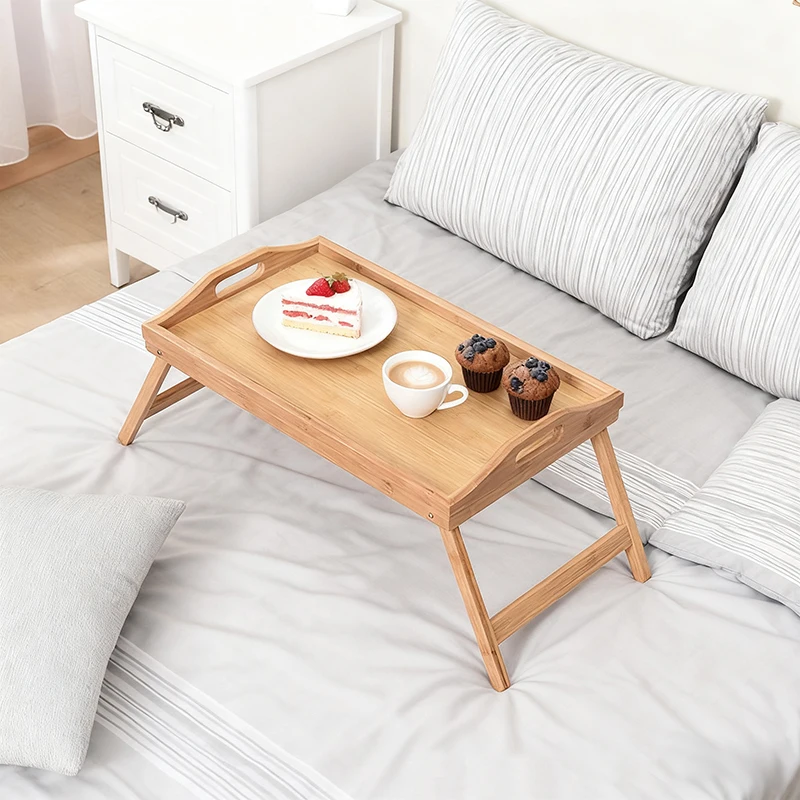 الخيزران السرير صينية الجدول مع أرجل قابلة للطي مقبض طوي تخدم صينية الكمبيوتر المحمول صينية الوجبات الخفيفة صينية الإفطار طاولة السرير طاولة الرسم