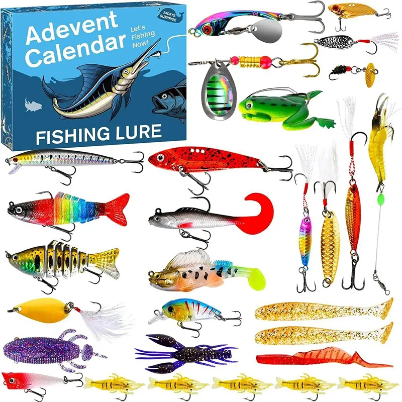 advent calendar fishing lures 2026 Christmas - 24 Days Fishing Advent Calendar for Fisher Adult Men Teen Boys The sharp hooks are made of metal and are durable Fishing Tackle Advent Calendar 24