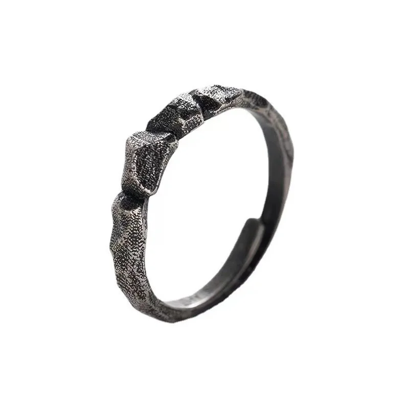 Personality Stone Mountain Pattern Ring For Men Jewelry Adjustable Vintage Relief Ring Male Hand Finger Accessories