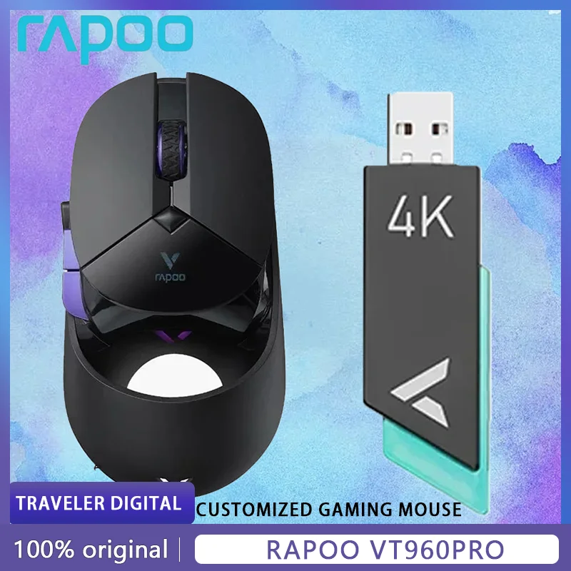 

Rapoo Vt960pro Wireless Mouse 2-Mode 2.4G 26000DPI Ergonomics Screen 4K RGB PAW3395 OLED Office Laptop Gamer PC Gaming Mouse