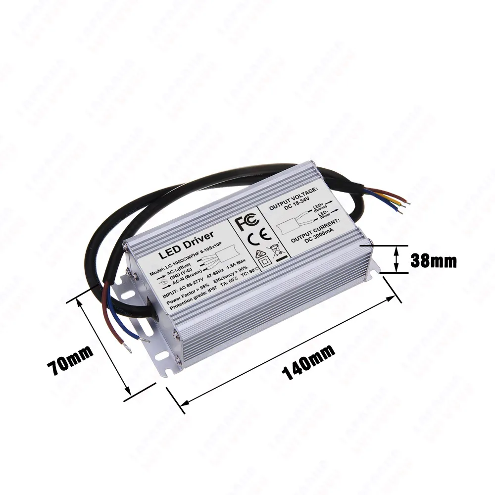 100W 120W LED Driver IP67 Waterproof 100 120 W Watt Lamp Transformers 1500mA 3000mA 3600mA 4200mA For Grow Light Floodlight