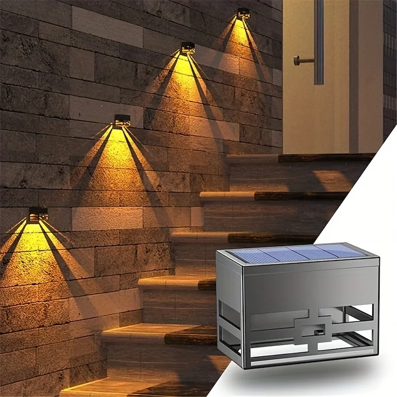 2PC Outdoor Solar Garden Wall Lights Shadow Lamp Waterproof Landscape Path Balcony Decorative Lights Fence Lighting