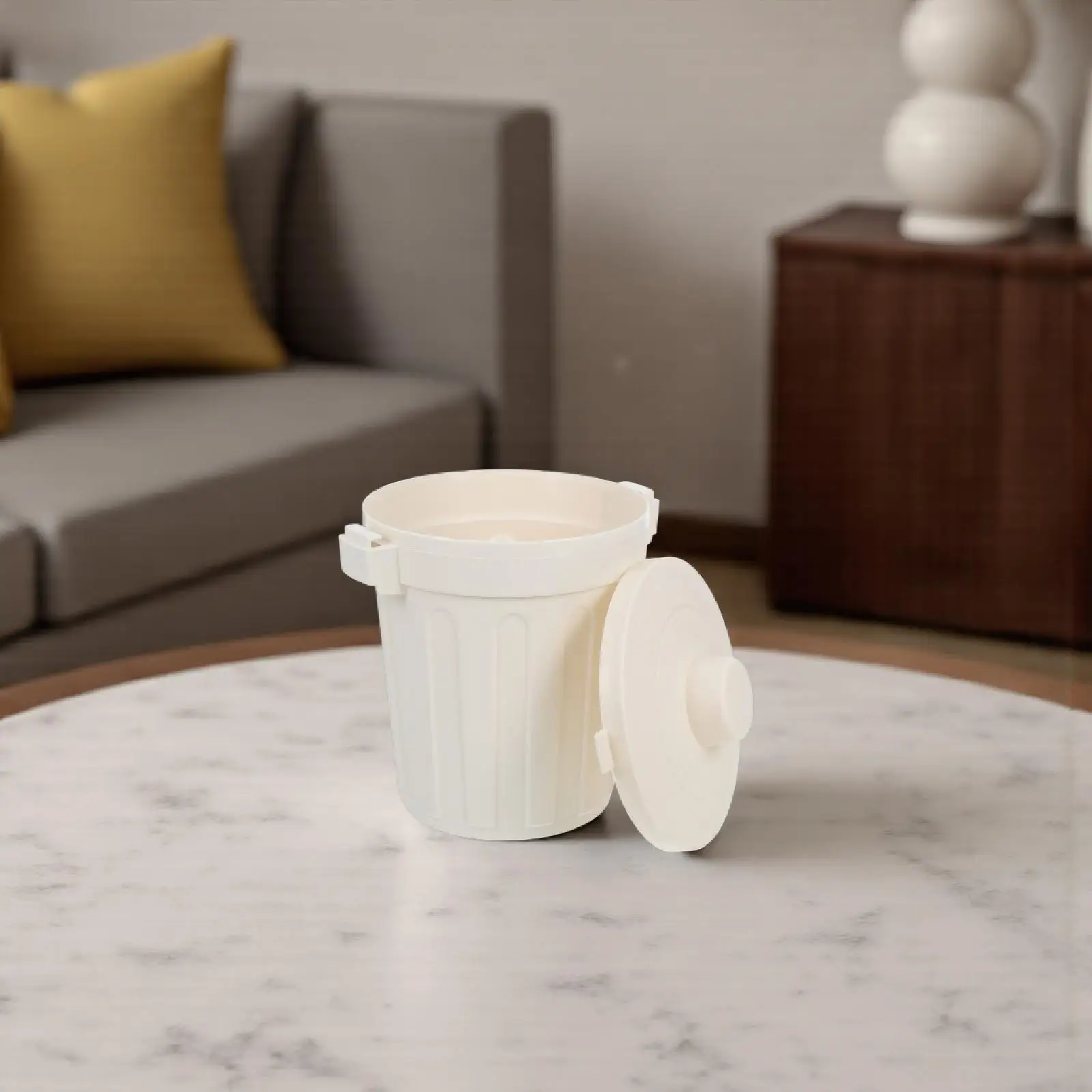 

Mini Desktop Trash Can Small Round Plastic Garbage Can Pencil Holder Lid Portable Waste Container Dorm Office Bedroom