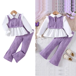 Girls Clothing Sets for Kids Girl Spring Autumn Toddler Purple Long Sleeve Shirts Tops Pant Fashion Children's Suit 2 3 4 5 6 7