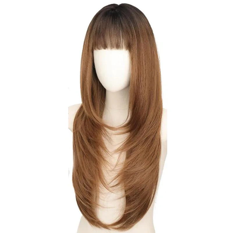 Full head elastic inner cap, brown, naturally exquisite design, women's wig, suitable for any style