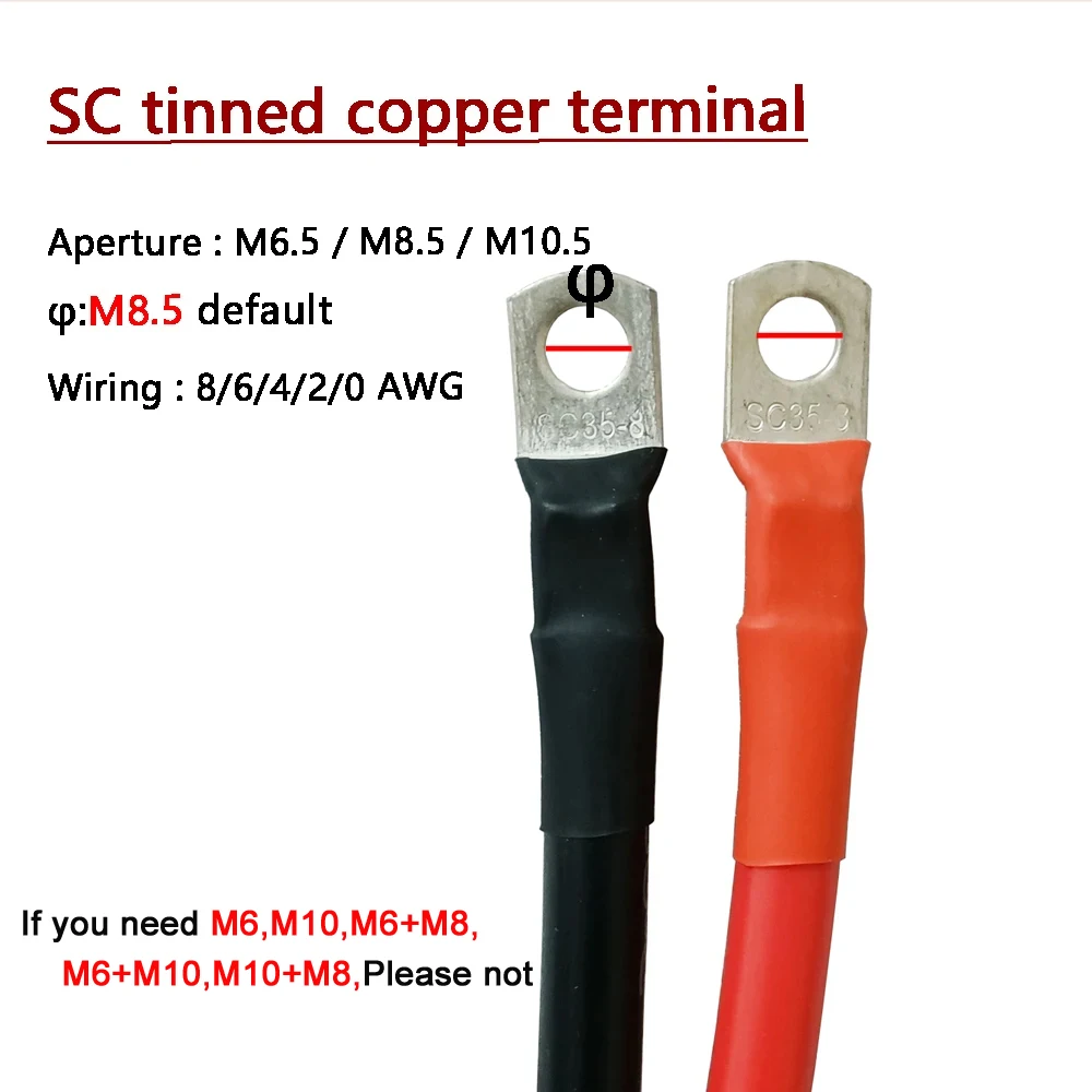 8AWG 6AWG 4AWG 0AWG Car Battery Cable Silicone wire With Lug Ring M6 M8 M10 Terminal cable Black Red wire  For Inverter Battery