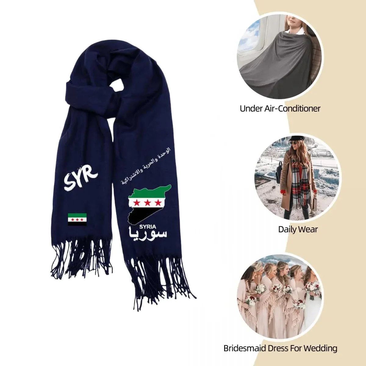 Syria Revoluyion Flag Neckerchief Tassel Scarves for Men and Womens Winter Scarf The Syrian Arab Republic Shawl Wrap