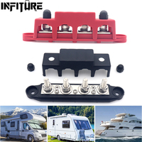 12V 250A Positive Negative M8 M10 Bus Bar Terminal Battery Power Distribution Block With Cover for Boat RV Truck Camper