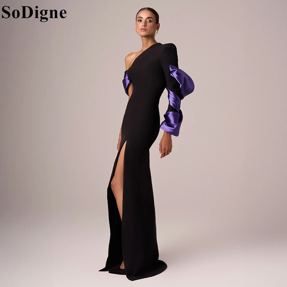 

SoDigne Elegant Black Evening Dresses Mermaid Side Slit One Shoulder Ruffles Party Dress 2025 Sexy Women Prom Gowns Customized