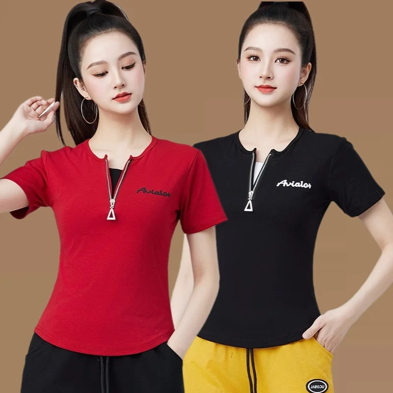 blusa-feminina-de-algodao-estampada-com-gola-alta-e-decote-v-manga-curta-estilo-marinheiro-para-danca-e-fitness