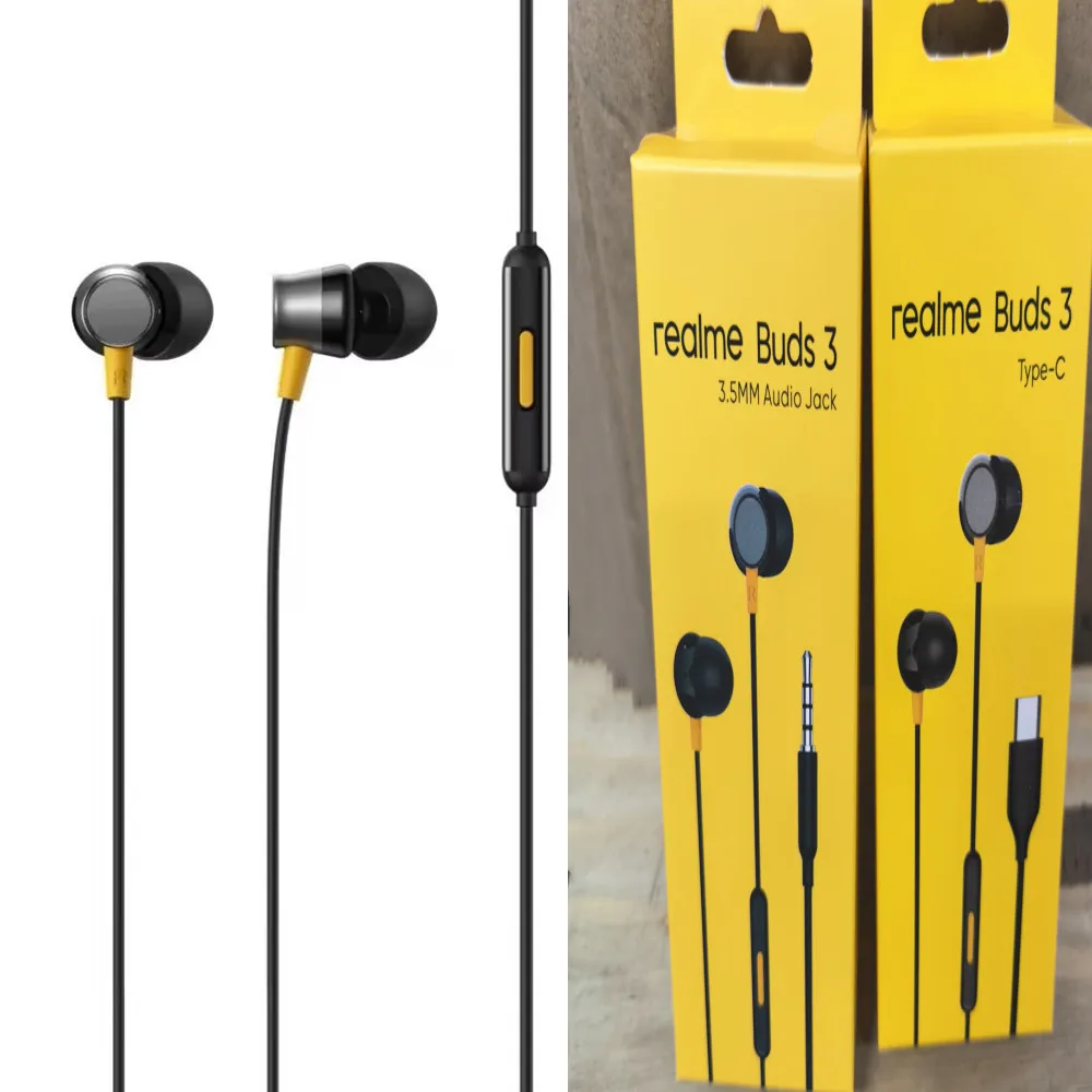 Realme Buds 3 In-Ear-Kopfhörer mit Kabel, integriertem Mikrofon, 3,5-mm- und Typ-C-Anschluss, Headset für Realme 13, 14, 11, 12 Pro, GT Neo 3, 5, 7, X50