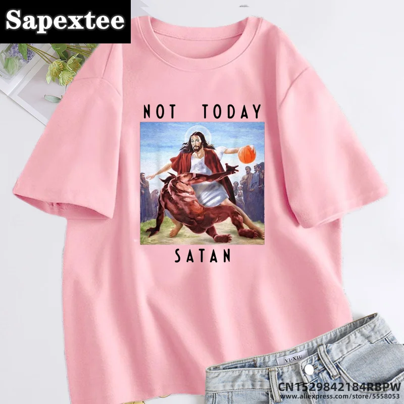 Not Today Satan Jesus Vs Satan In Basketball T-shirts for Women Men Funny Cotton Short Sleeve O Neck Tee Shirt Summer Streetwear