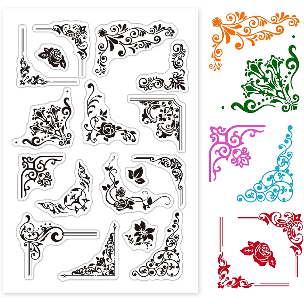 Iron Orchid Rose Transparent Silicone Stamp Corner Flourishe Lily of The Valley Seal for DIY Scrapbooking Card Making Decoration