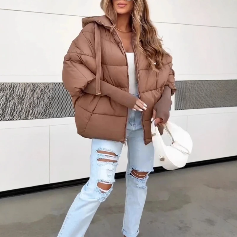 

2025 зимнее женское короткое пуховое хлопковое пальто с капюшоном, модная свободная теплая куртка, уличная женская одежда