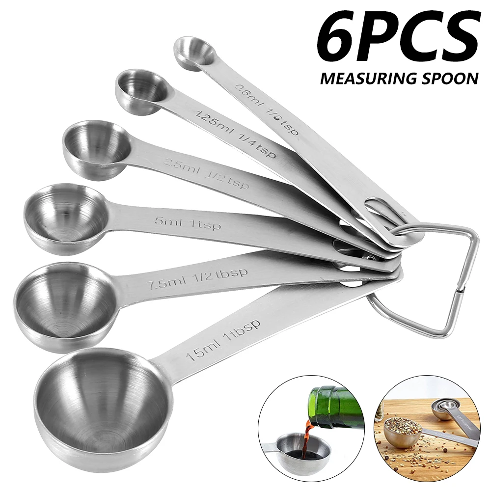 6Pcs Measuring Spoon Set Food Grade Stainless Steel Nesting Measuring Spoon with Long Handle Safe Measuring Teaspoon Metal