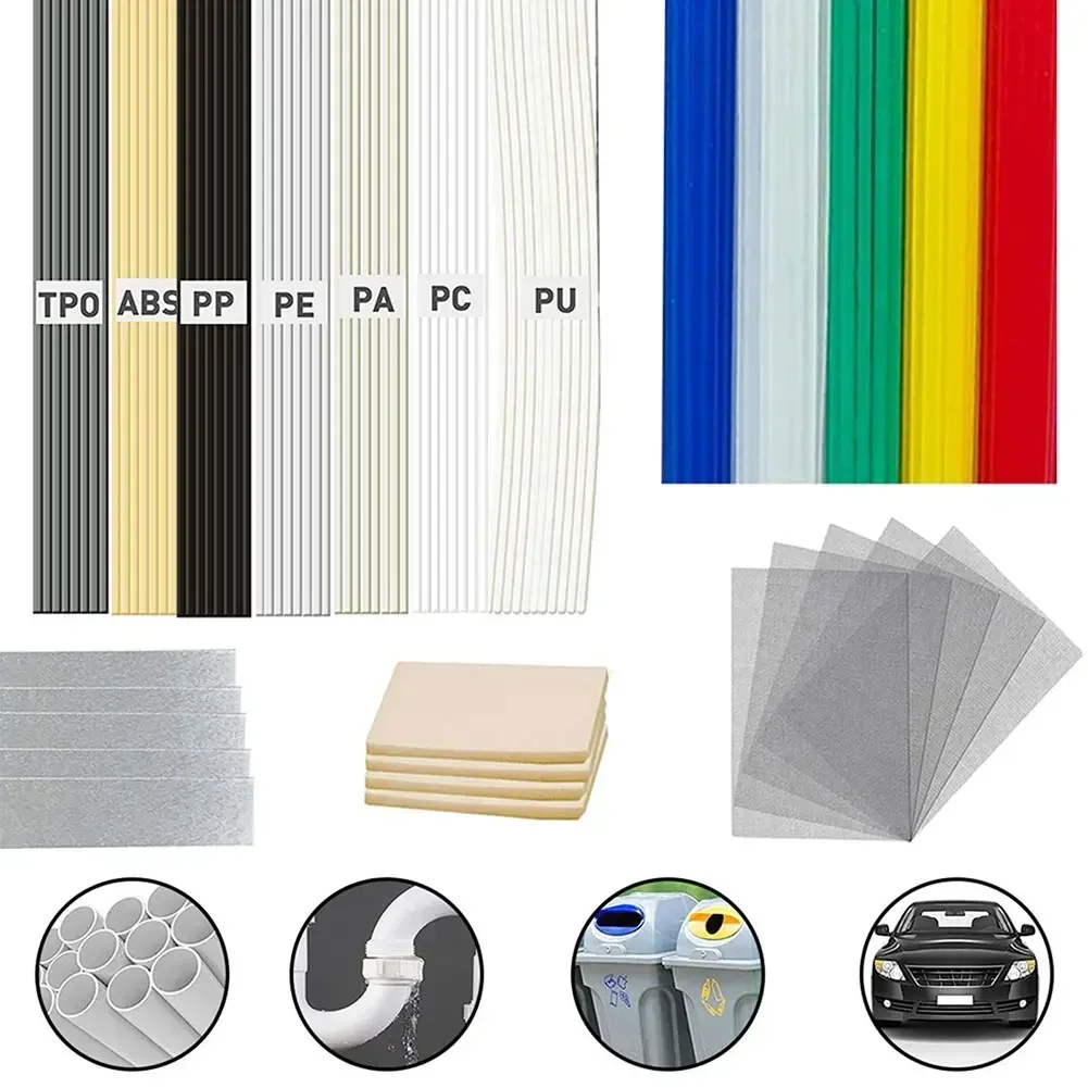 120 Pcs Plastic Welding Rods ABS PP PU PE PA PC TPO Welder Wire Mesh Tape Sponge Set For Soldering Equipment Accessories