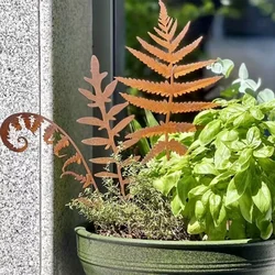 Rusty Fern Leaves Garden Stake Metal Bouquet Rusted Plant Stake Home Garden Decor Ornament Outdoor Metal Garden Art for Yard