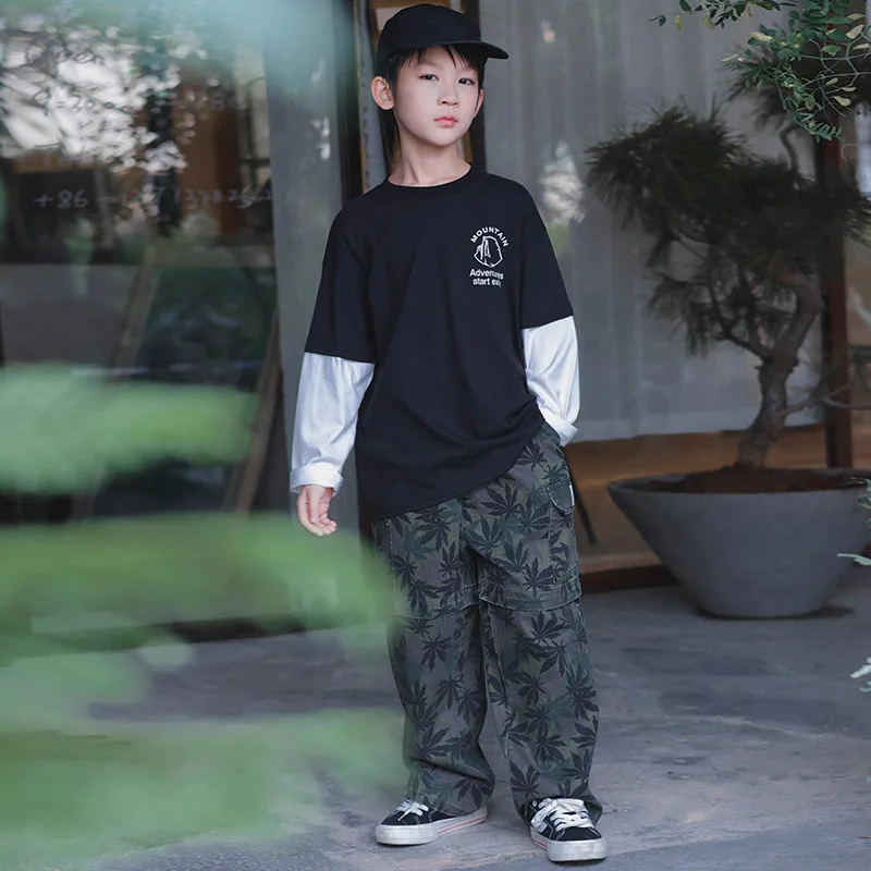 Boys Pants 2025 Autumn New Style Boys Detachable Fashionable Casual Handsome Childrens Maple Leaf Printed Pants