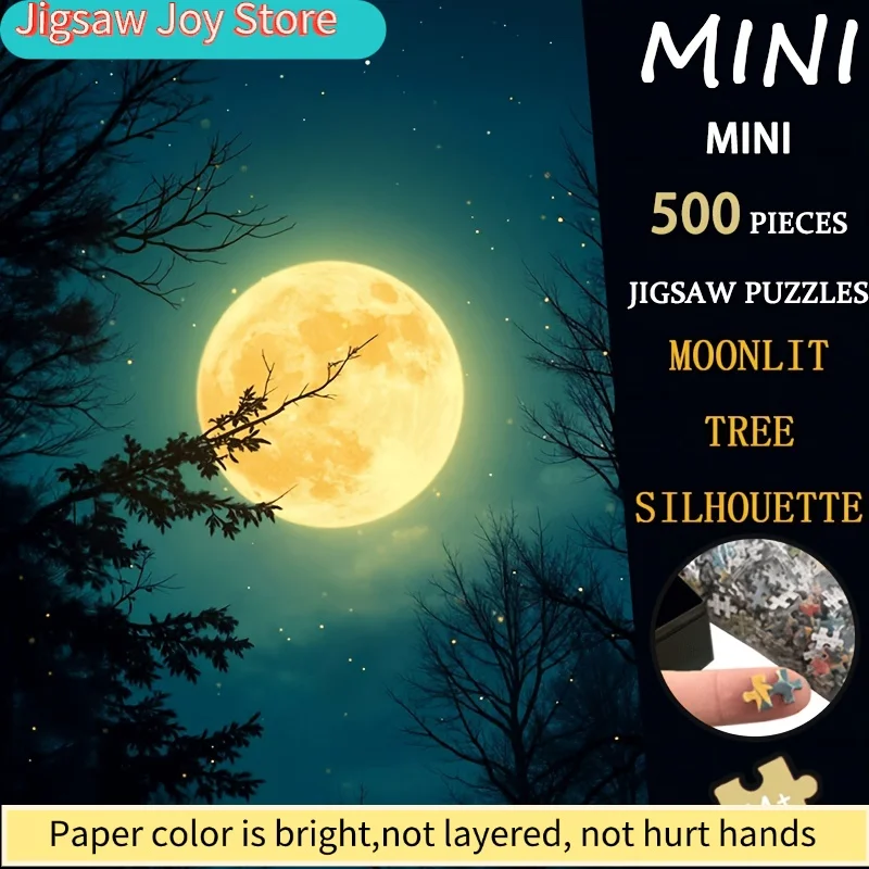 ปริศนาภาพเงาต้นไม้ใต้แสงจันทร์ เหมาะสำหรับผู้ใหญ่ - 15x10 นิ้ว ฉากกลางคืนในป่าลึกลับพร้อมแสงจันทร์ บรรจุในกล่องพกพา