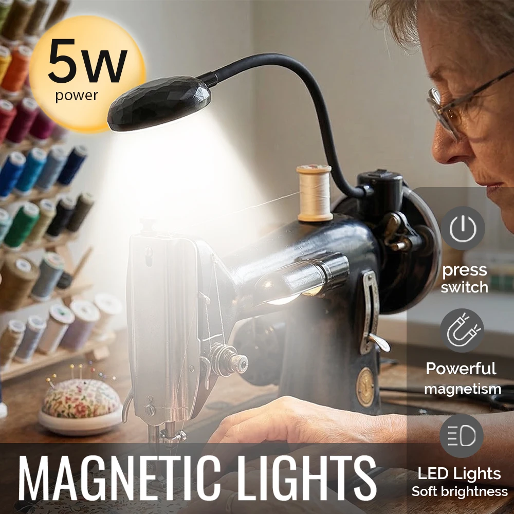Magnetic LED Work Lamp ABS 110‑265V Flexible Gooseneck 1.35m Power Cord For Sewing Machine Lathe Metal Workbench Lighting