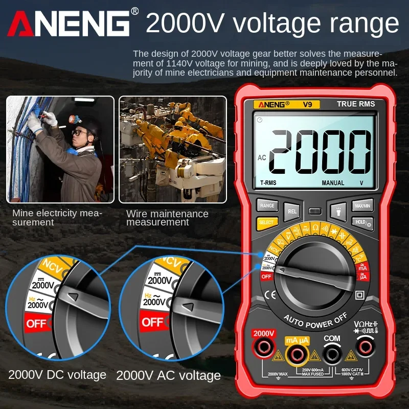 ANENG AN-V9 Pro High-precision High-voltage 2000V Digital Multimeter Multi-function Photovoltaic Mining Electrician Multimeter