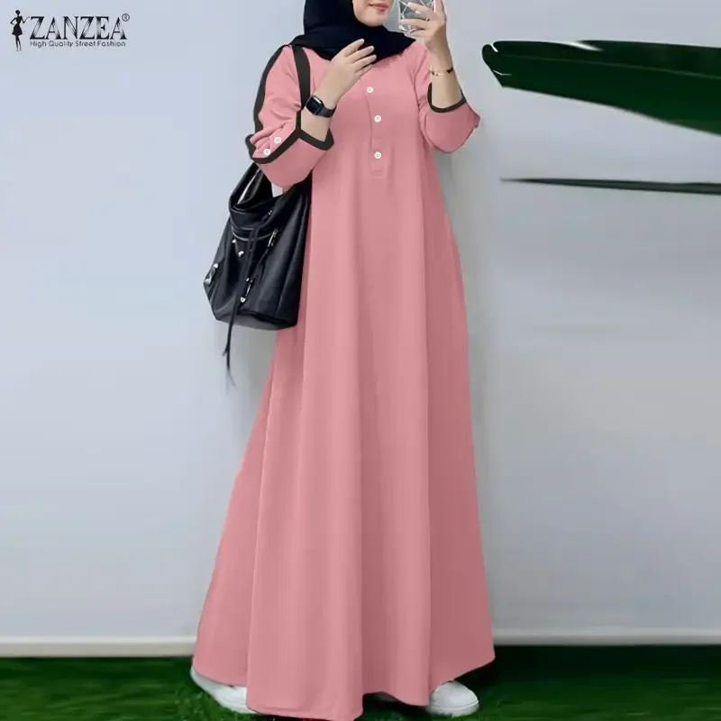 

2026 ZANZEA Elegant Muslim Abaya Dress Spring Maxi Long Dress Women O Neck Long Sleeve Sundress Ramadan Robe Kaftan Eid Vestidos