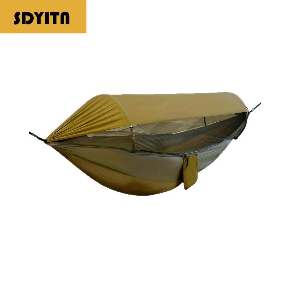 

New Double Outdoor Hammock Swing with Anti-Roll Automatic Quick Open Sunshade and Anti-Mosquito Net for Camping