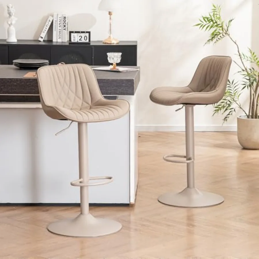 

Набор из 2 регулируемых поворотных барных стульев с высотой под столешницу, с спинкой, обивка из искусственной кожи цвета хаки, с металлическим каркасом