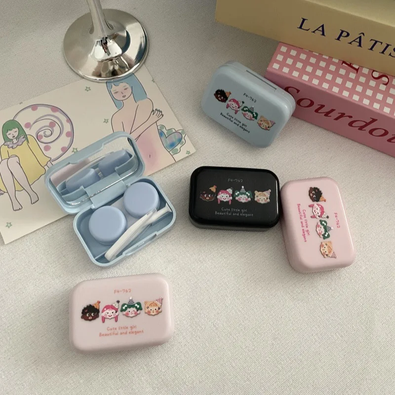 1 pc Cartoon Cute Lens Container Women INS Contacts Lens Case Men Color Contact Lenses Storage Box Portable Travel Set