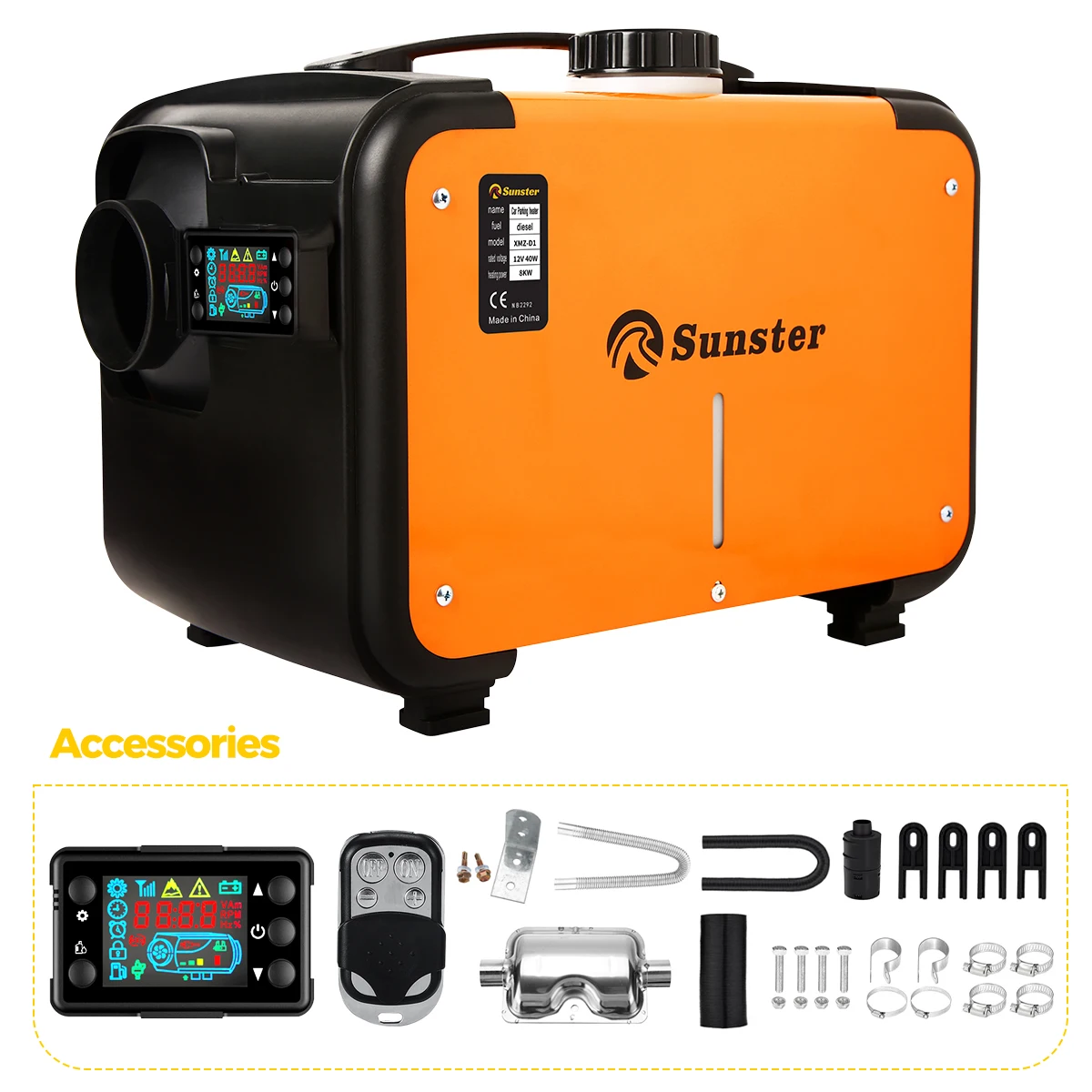 Sunster 8KW  Auto Heater 12V 24V With  Remote Control &LCD Switch  Diesel Air Heater For Car Trailer Truck Parking Air Heater