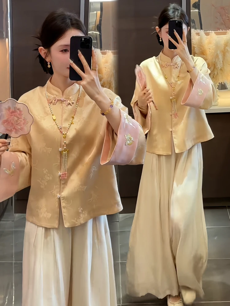 

Повседневные женские брюки и широкие брюки, комплект из двух предметов, осеннее новое поступление, простой американский ансамбль Ele Faion