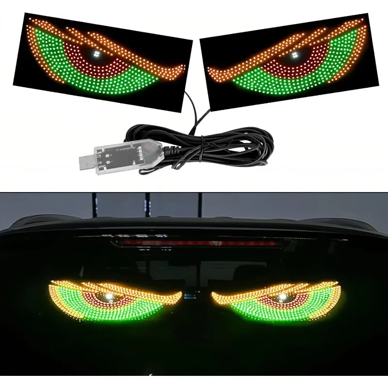 

2 шт. светильник Devil Eyes для лобового стекла автомобиля, светодиодная матрица, пиксельная панель, дисплей, светодиодный экран сглаза, анимированный динамический экран для внедорожника, грузовика