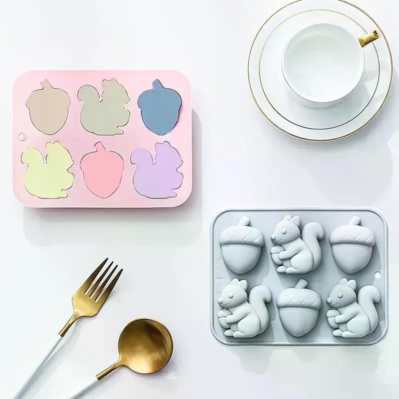 6-hole Squirrel Oak Cake Silicone Molds Autumn Harvest Festival Ice Grid Chocolate Baking Mould Cake Decorating Tools