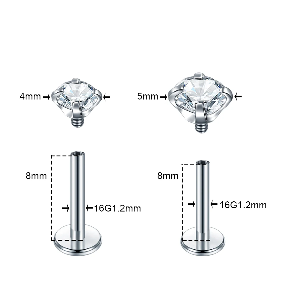 1PC 16G Stainless Steel Labret Piercing Crystal Gem Monroe Lip Stud Helix Tragus Conch Cartilage Earrings Piercing Women Jewelry image 2