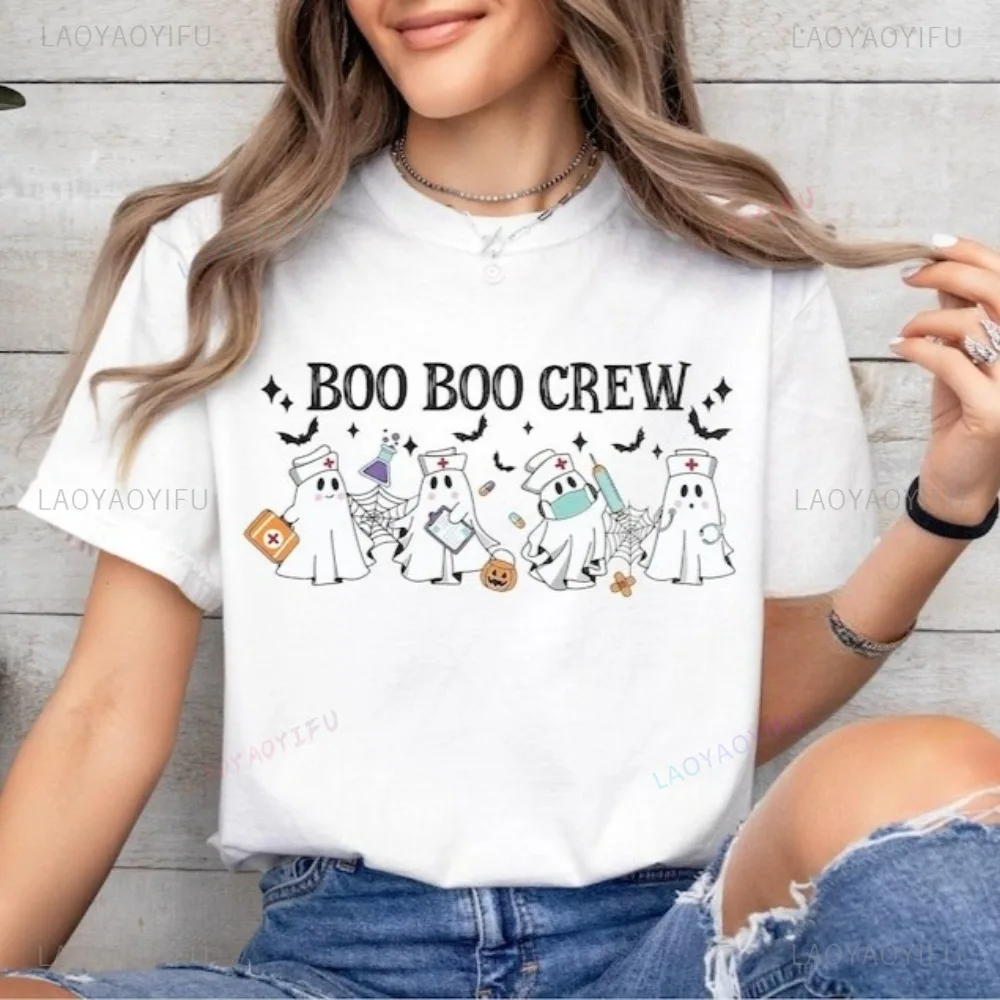 Halloween Spooky Season Cute Boo Boo Nurse Gift for Women TShirt Casual Fashion Loose Harajuku Hip Hop Soft Man Streetwear
