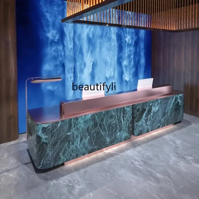 

ss K178 ss25 Hotel stainless steel reception desk Bar counter Company front desk Light luxury rock slab checkout page Premium co
