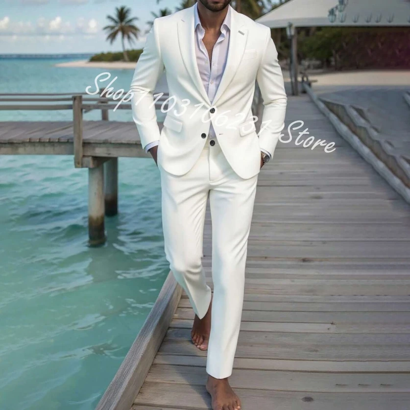 Men Suit Navy Blue Notched Lapel Single Breasted Casual Suit Tailor-made 2 Piece High Quality Wedding Party Tuxedo Costume Homme