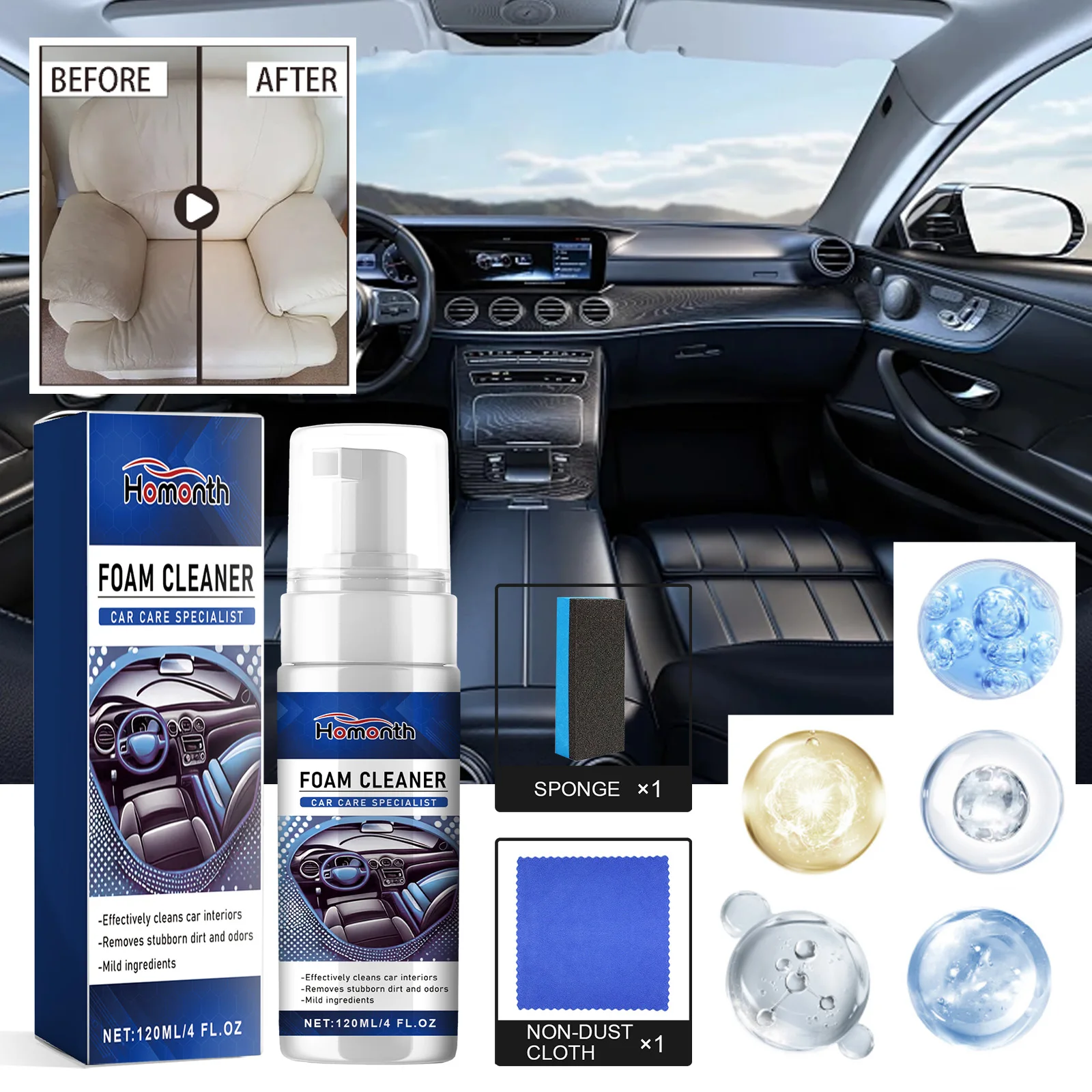 Quick Car Interior Cleaner Removes Dirt Dust Oil Stains Contaminants Leather Interior Clean Dust Refurbishing Repair Agent