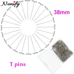 50/100Pcs T Pins With Plastic Box Silver Pins For Foam Head Stainless Steel T-Pins For Blocking Knitting 38mm/1.5inch Wig T Pin