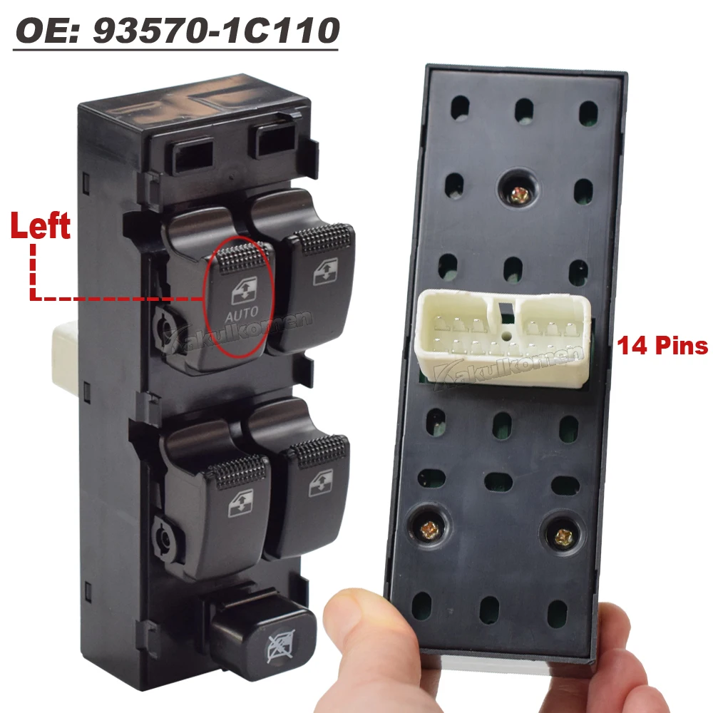 LHD التحكم الكهربائي السلطة الرئيسية نافذة التبديل زر 93570-1C110 لشركة هيونداي جيتز 2003-2010 مصفوفة 2006-2011 تصفيف السيارة