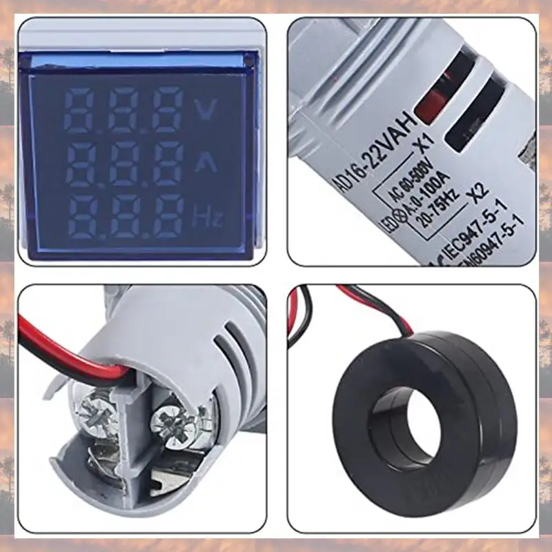 2025 Trend 2Piece Current Voltage Hertz Meters Digital 3In1 22Mm Voltmeter Ammeter Hz Meter AC 60-500V